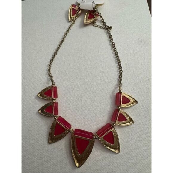 Women's Pink Lava Gold Tone Pointed Drop Statement Necklace & Matching Earrings - Picture 4 of 6